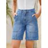 image:imageSidefeel Womens Jean Shorts High Waisted Stretchy Wide Leg Bermuda Denim Shorts Casual Loose Fit Summer Jorts with PocketsLight Blue