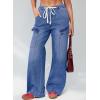image:imageSidefeel Womens MidLow Rise Baggy Jeans Elastic Waist Drawtring Y2K Stretchy Wide Leg Cargo Boyfriend Oversized Denim PantsBlue