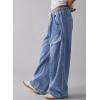 image:imageSidefeel Womens MidLow Rise Baggy Jeans Elastic Waist Drawtring Y2K Stretchy Wide Leg Cargo Boyfriend Oversized Denim PantsLight Blue