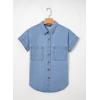 image:imageSidefeel Womens Button Down Denim Shirt Collared Short Sleeve Jean Shirt Blouse with PocketsBeau Blue