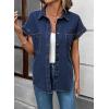image:imageSidefeel Womens Button Down Denim Shirt Collared Short Sleeve Jean Shirt Blouse with PocketsBluing