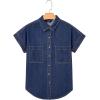 image:imageSidefeel Womens Button Down Denim Shirt Collared Short Sleeve Jean Shirt Blouse with PocketsBluing