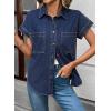 image:imageSidefeel Womens Button Down Denim Shirt Collared Short Sleeve Jean Shirt Blouse with PocketsBluing