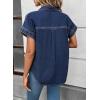 image:imageSidefeel Womens Button Down Denim Shirt Collared Short Sleeve Jean Shirt Blouse with PocketsBluing