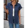 image:imageSidefeel Womens Button Down Denim Shirt Collared Short Sleeve Jean Shirt Blouse with PocketsDark Blue