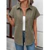 image:imageSidefeel Womens Button Down Denim Shirt Collared Short Sleeve Jean Shirt Blouse with PocketsGreen