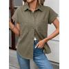 image:imageSidefeel Womens Button Down Denim Shirt Collared Short Sleeve Jean Shirt Blouse with PocketsGreen