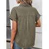 image:imageSidefeel Womens Button Down Denim Shirt Collared Short Sleeve Jean Shirt Blouse with PocketsGreen