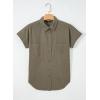 image:imageSidefeel Womens Button Down Denim Shirt Collared Short Sleeve Jean Shirt Blouse with PocketsGreen