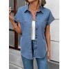 image:imageSidefeel Womens Button Down Denim Shirt Collared Short Sleeve Jean Shirt Blouse with PocketsIceland Blue