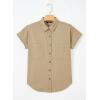 image:imageSidefeel Womens Button Down Denim Shirt Collared Short Sleeve Jean Shirt Blouse with PocketsKhaki