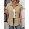 image:imageSidefeel Womens Button Down Denim Shirt Collared Short Sleeve Jean Shirt Blouse with PocketsKhaki