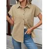 image:imageSidefeel Womens Button Down Denim Shirt Collared Short Sleeve Jean Shirt Blouse with PocketsKhaki