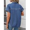 image:imageSidefeel Womens Button Down Denim Shirt Collared Short Sleeve Jean Shirt Blouse with PocketsLight Blue