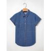 image:imageSidefeel Womens Button Down Denim Shirt Collared Short Sleeve Jean Shirt Blouse with PocketsLight Blue