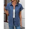 image:imageSidefeel Womens Button Down Denim Shirt Collared Short Sleeve Jean Shirt Blouse with PocketsLight Blue