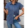 image:imageSidefeel Womens Button Down Denim Shirt Collared Short Sleeve Jean Shirt Blouse with PocketsLight Blue
