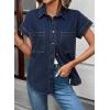 image:imageSidefeel Womens Button Down Denim Shirt Collared Short Sleeve Jean Shirt Blouse with PocketsNavy Blue