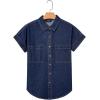 image:imageSidefeel Womens Button Down Denim Shirt Collared Short Sleeve Jean Shirt Blouse with PocketsNavy Blue