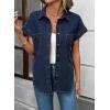 image:imageSidefeel Womens Button Down Denim Shirt Collared Short Sleeve Jean Shirt Blouse with PocketsNavy Blue