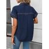 image:imageSidefeel Womens Button Down Denim Shirt Collared Short Sleeve Jean Shirt Blouse with PocketsNavy Blue