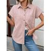 image:imageSidefeel Womens Button Down Denim Shirt Collared Short Sleeve Jean Shirt Blouse with PocketsPink