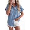 image:imageSidefeel Womens Button Down Denim Shirt Collared Short Sleeve Jean Shirt Blouse with PocketsBeau Blue