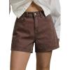 image:imageSidefeel Womens Jean Shorts High Waisted Stretchy Casual Side Seam Denim ShortsCoffee