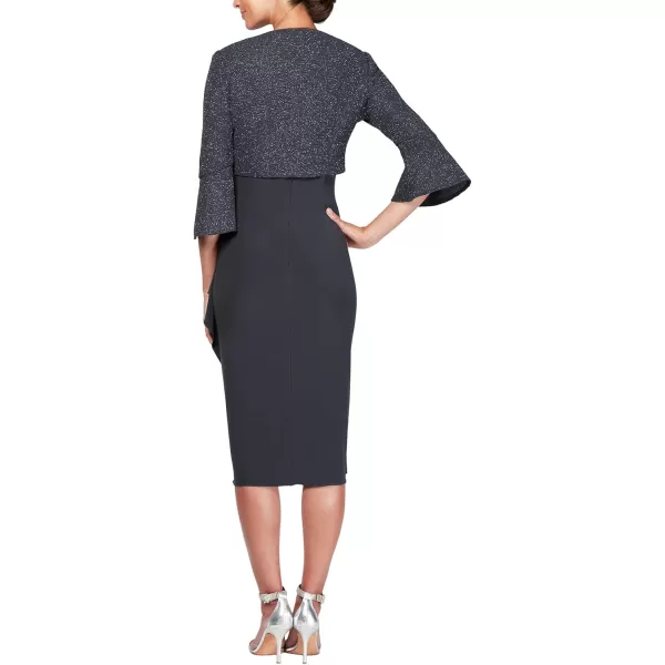 Alex Evenings Womens Empire Waist Bolero Jacket Dress Petite and Regular SizesGunmetal Dress