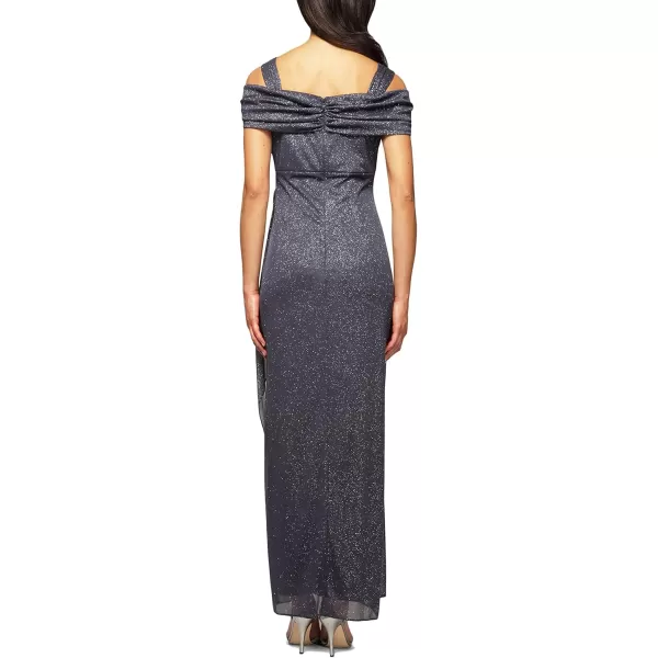 Alex Evenings Womens Long Cold Shoulder Dress Mother of The Bride Formal Events Petite and Regular SizesSmoke Glitter