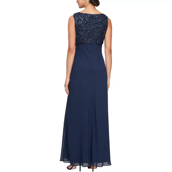 Alex Evenings Womens Long Empire Waist Two Piece Mother of The Bride Dress with Lace Jacket Petite and Regular SizesNavy Soutache