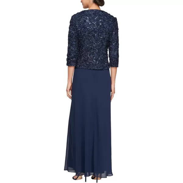 Alex Evenings Womens Long Empire Waist Two Piece Mother of The Bride Dress with Lace Jacket Petite and Regular SizesNavy Soutache