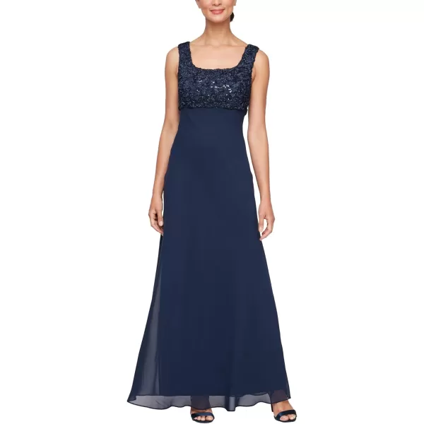 Alex Evenings Womens Long Empire Waist Two Piece Mother of The Bride Dress with Lace Jacket Petite and Regular SizesNavy Soutache