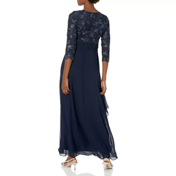 Alex Evenings Womens Long Lace Top Empire Waist DressNew Embroidered Navy