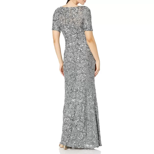 Alex Evenings Womens Long Length Aline Sequin Lace VNeck Mother of The Bride Dress Formal Event Gown with Short SleevesGunmetal