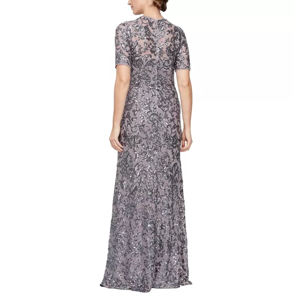 Alex Evenings Womens Long Length Aline Sequin Lace VNeck Mother of The Bride Dress Formal Event Gown with Short SleevesIcy Orchid