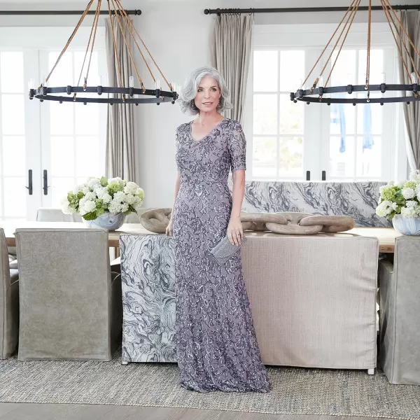 Alex Evenings Womens Long Length Aline Sequin Lace VNeck Mother of The Bride Dress Formal Event Gown with Short SleevesIcy Orchid