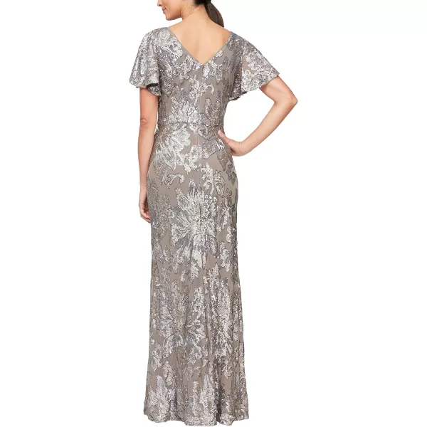 Alex Evenings Womens Long Length Aline Sequin Lace VNeck Mother of The Bride Dress Formal Event Gown with Short SleevesMink