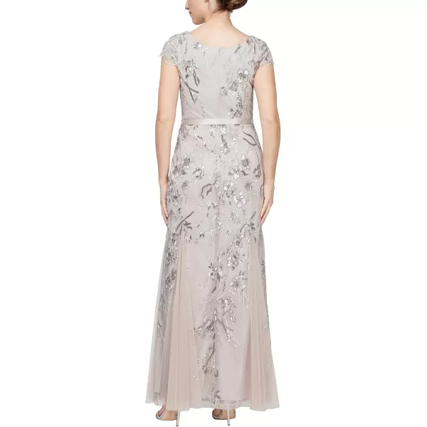 Alex Evenings Womens Long Length Aline Sequin Lace VNeck Mother of The Bride Dress Formal Event Gown with Short SleevesTaupe Embroidery
