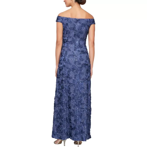 Alex Evenings Womens Long Rosette Off The Shoulder Aline DressViolet