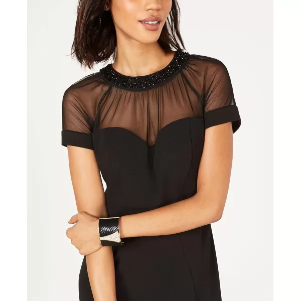 Alex Evenings Womens Long Shift Dress Illusion Neckline Petite and RegularBlack Dress