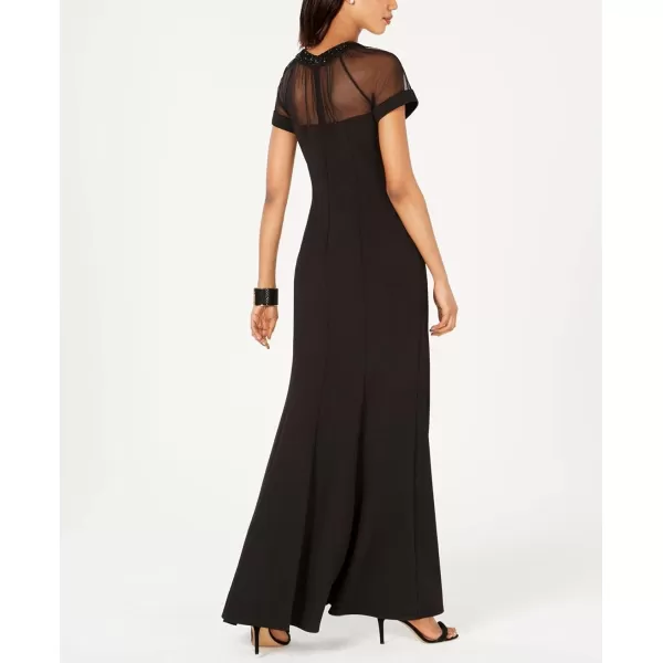 Alex Evenings Womens Long Shift Dress Illusion Neckline Petite and RegularBlack Dress