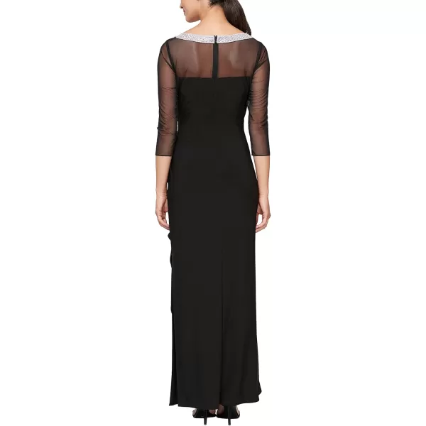 Alex Evenings Womens Long Shift Dress Illusion Neckline Petite and RegularClassic Black