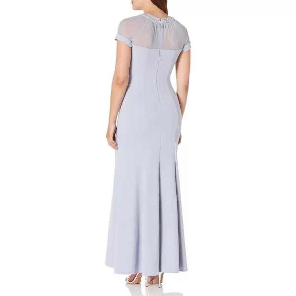 Alex Evenings Womens Long Shift Dress Illusion Neckline Petite and RegularSky Blue