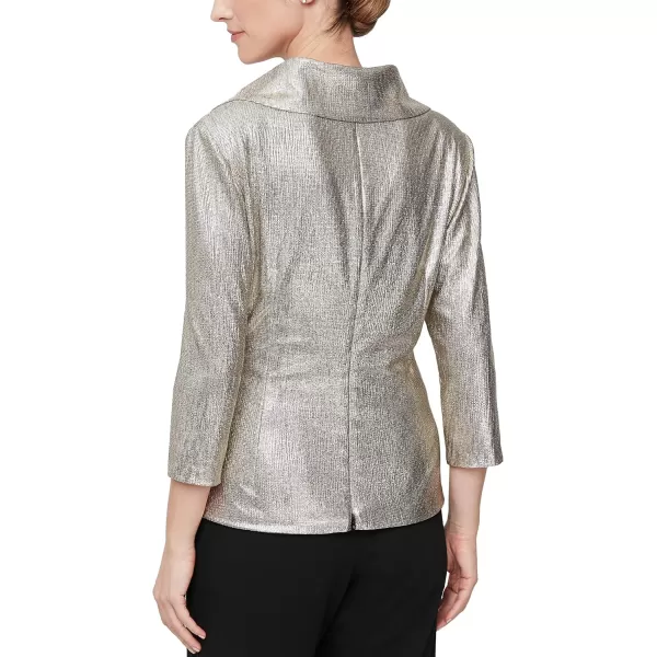 Alex Evenings Womens Metallic Knit Blouse Formal Dress Shirt Petite and Regular SizesGold Metallic