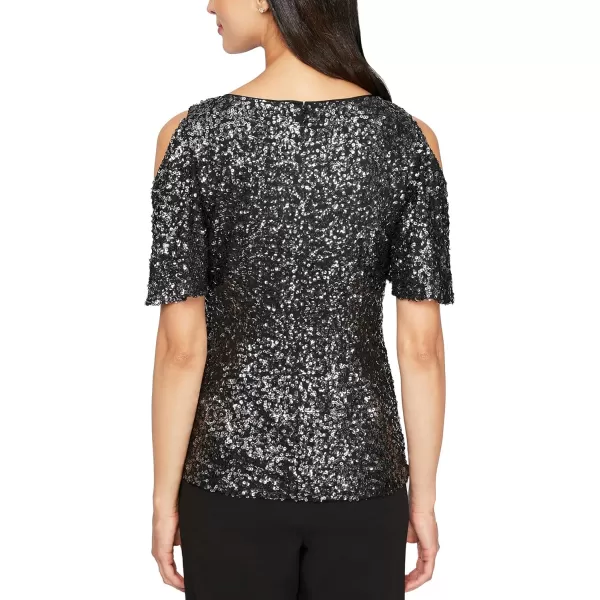 Alex Evenings Womens Sequin BlouseBlack Cold Shoulder