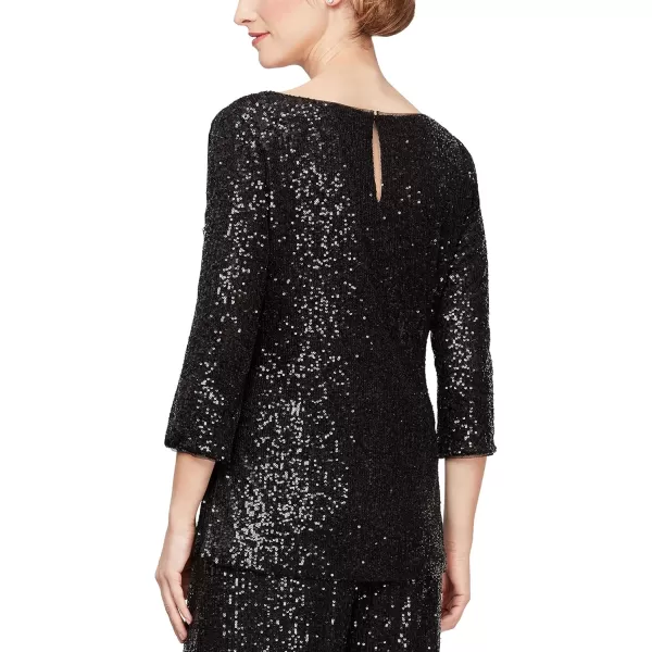 Alex Evenings Womens Sequin BlouseBlack Sequin Missy