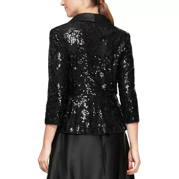 Alex Evenings Womens Sequin BlouseBlack Sequin Satin Collar