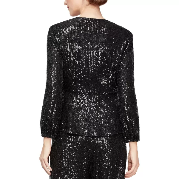 Alex Evenings Womens Sequin BlouseBlack Sequin Vneck