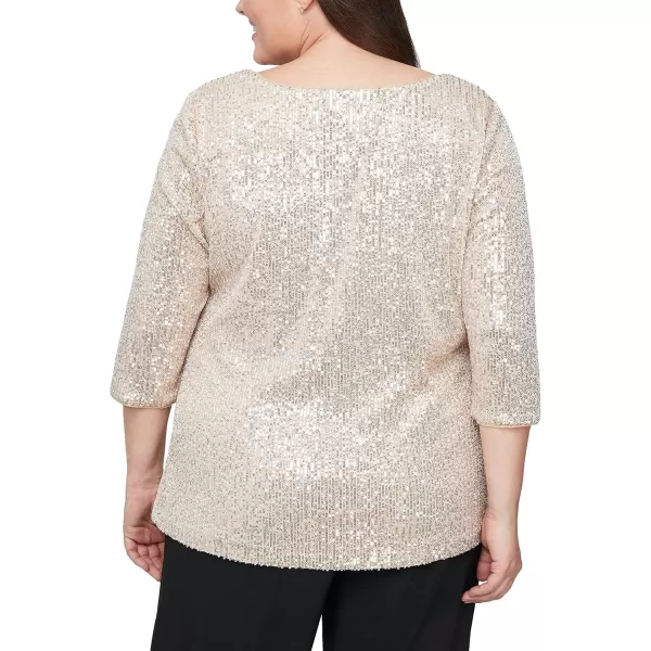 Alex Evenings Womens Sequin BlouseTaupe Plus